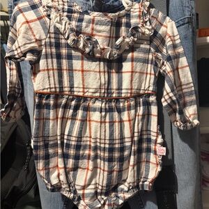 Plaid Long Sleeve Baby Romper ruffle butts
